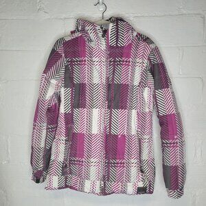 686 Women's Vibrant Plaid Ski Jacket - Pink and Gray